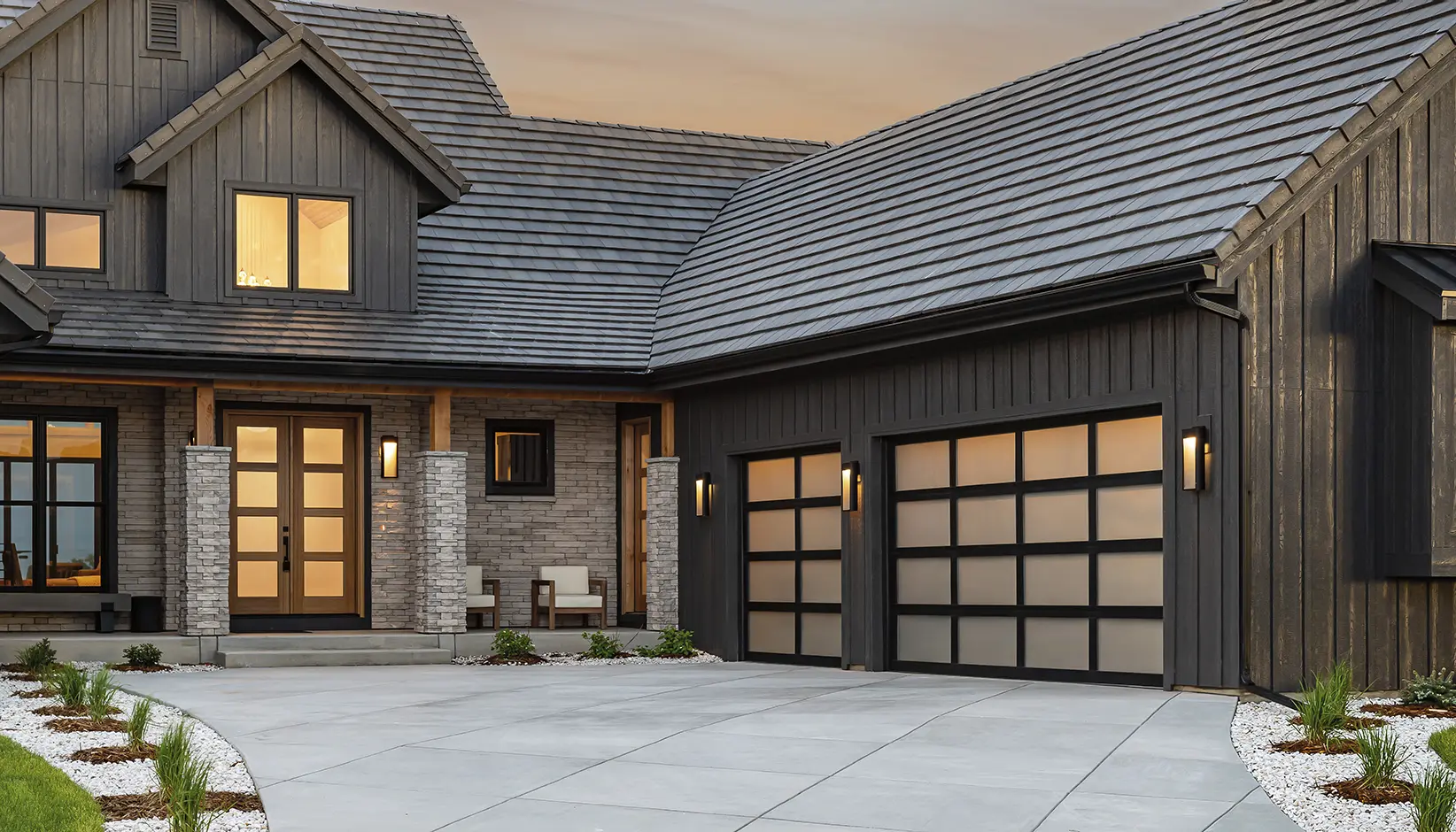 Modern full-view glass garage door